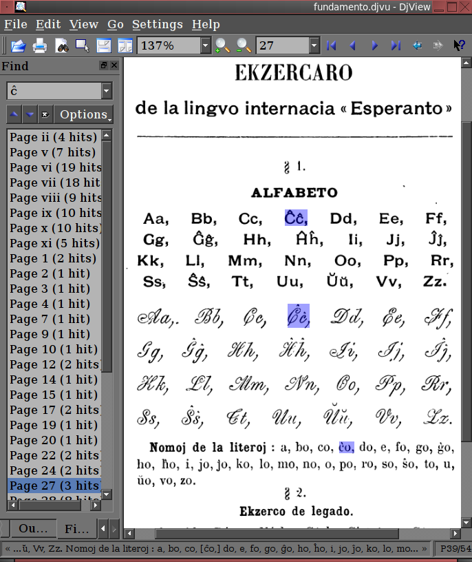 Fig. B. Serĉo pri ĉ-komencaj vortoj.